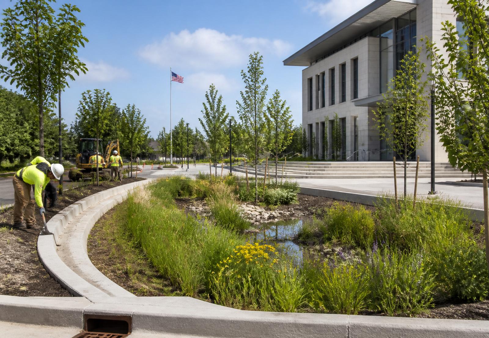 Public-sector fire station landscape, representative imagery